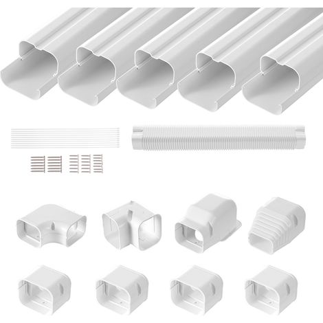 VEVOR Couverture de mini-ligne divisee, 75 mm largeur 3110 mm longueur, couvercle de conduite decoratif en PVC pour climatiseurs avec 5 conduits droits, peut etre peint pour pompes a chaleur, blanc (1/5)