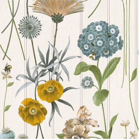 Belgravia Botanist White/Green Flowers Wood Panel Paste The Paper Wallpaper (1/4)