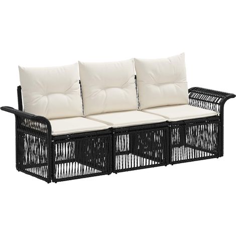 Gartensofa-set 3 pcs Schwarz Poly-Rattan vidaXL