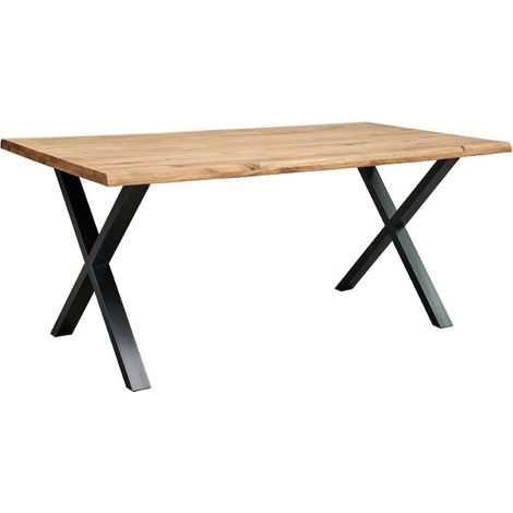 Home Heavenly® - Mesa comedor industrial LINCOLN con pata metálica 'X', tablero madera en roble Medida: 160x90 cm (1/5)