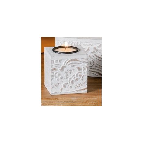 Porta tea-light candela in legno decorativa 6 x 6 x 6,5 cm (1/2)