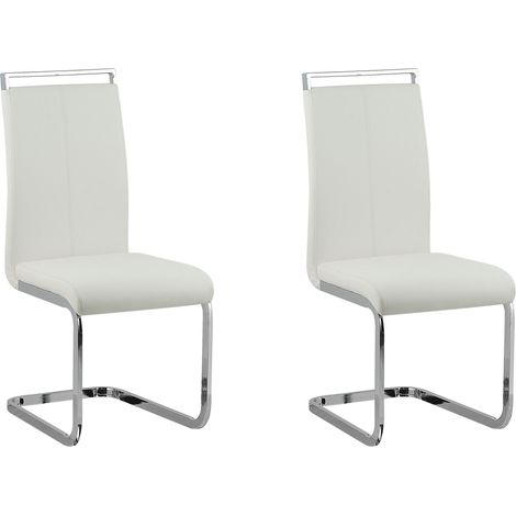 Conjunto de 2 sillas de comedor de piel sintética blanco cantilever respaldo alto moderno sala de conferencias Greedin