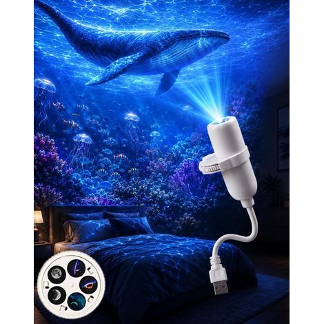 Projecteur d'étoiles holographiques 5D 5 en 1, lampe USB orientable à 360° avec 5 films, lampe d'ambiance pour chambre Classe énergétique A+++ (1/5)