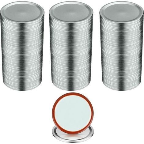 100 pieces of preserving jar lids – 70 mm adjustable opening, metal with sealing ring, silver-colored design (1/5)