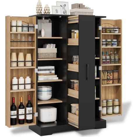 CHICFURN Mueble de cocina con especiero 120 × 78 × 35 cm MDF negro y natural (1/5)