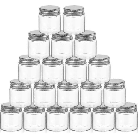 Lot de 20 petits bocaux en verre avec couvercles, récipients de rangement transparents de 50 ml avec couvercles hermétiques pour épices et en-cas de cuisine (1/2)