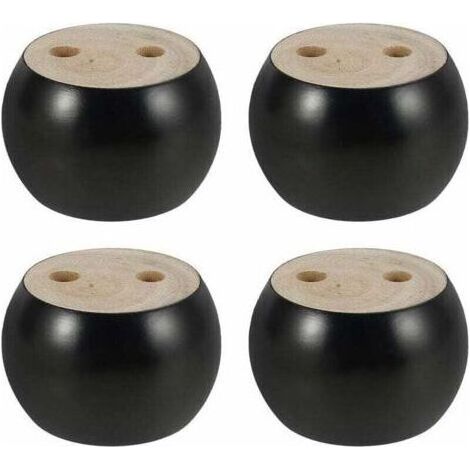 BUNTHAUS Lot de 4 Pieds de Meubles en Bois Rond hauteu 5cm, pour canap, Lit, Fauteuil, Armoire, avec vis et Ruban (Noir) (1/5)
