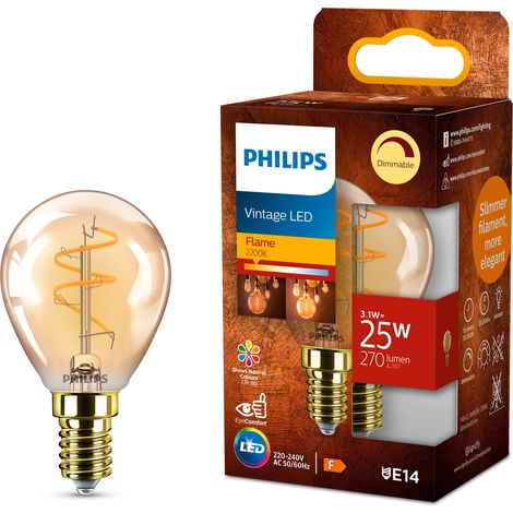 Ampoule Vintage Amber Spiral P45, Dimmable, Sans scintillement, 270 Lumen, Température 2200 K, 3.1 W=25 W, culot E14, Pack de 1 (1/5)
