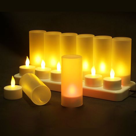 Velas LED realistas y recargables con portavelas [12] Lámpara de vela LED, recargable, sin humo y segura, con luz amarilla parpadeante, perfecta para fiestas, bodas y decoración de salas de estar. (1/4)