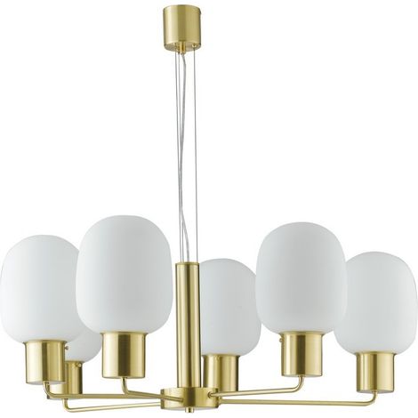 Fan Europe Fellini - Lámpara colgante de techo Mutli Arm 6, dorado, ópalo, E27