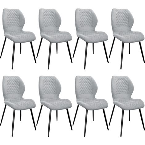 Lewe – Lot de 8 chaises salle à manger – Pieds en métal – Revêtement en lin avec coussin éponge – Motif diamant – Charge maximale 120kg – Gris