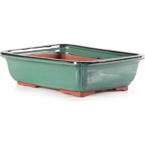 Vaso bonsai smaltato rettangolare cm. 19 Verde