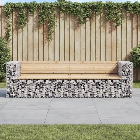 Gartenbank aus Gabionen 244x71x65,5 cm Massivholz Kiefer (1/5)