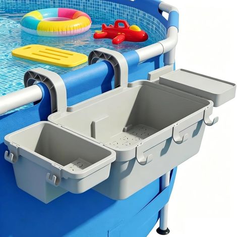 Panier De Piscine Suspendu, Panier De Rangement en PP, Durable avec Égouttage Rapide, Organisateur pour Piscine De Jardin Et Piscine en Acier (Gris) (1/5)