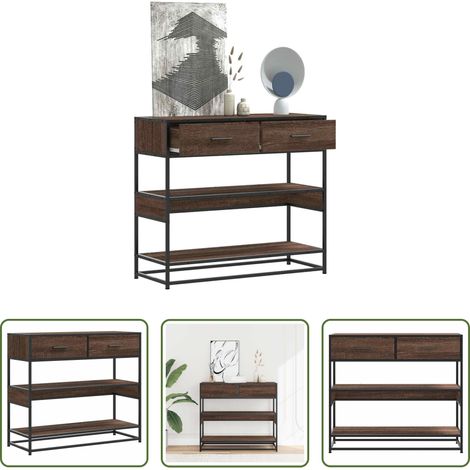 Rangement salon - Table console chêne marron 90x35x80 cm bois d'ingénierie (1/5)