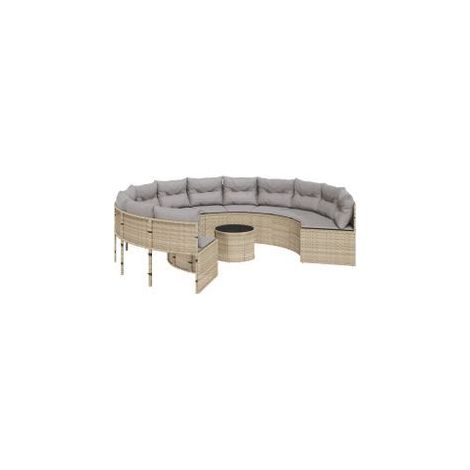 Canapé de jardin avec table coussins rond beige résine tressée (1/5)