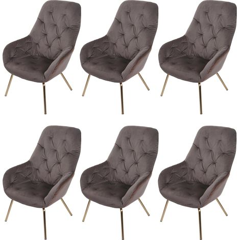 Set 6x poltrone sedie imbottite con braccioli HHG-604 velluto marrone chiaro