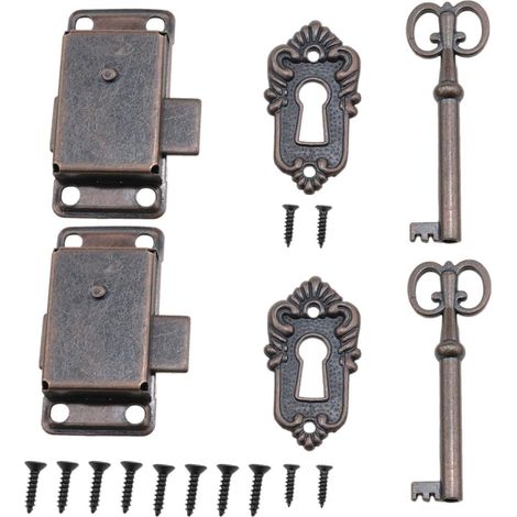 Serrures pour meubles - 2 pièces - Serrures anciennes - Serrures de tiroir - Métal - Serrures décoratives anciennes - Conviennent aux armoires décoratives, aux meubles de rangement et à divers types d (1/5)