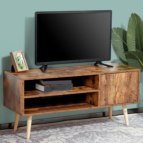 Mobile TV Porta Televidore Legno 2 Ripiani + Anta Design Moderno Industriale (1/5)