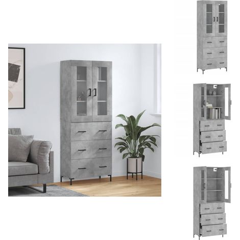 Buffet haut Gris béton 69,5x34x180 cm Bois d'ingénierie - Buffet Design Moderne - Meuble Rangement Gris - Armoire Cuisine - Buffet Haute Capacité - Mobilier Salon (1/5)