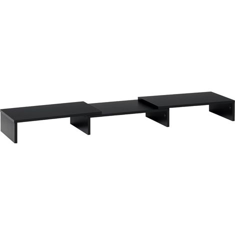 Support double écran en bois noir avec longueur et angle réglables, 80-117 cm, espace travail ergonomique (1/5)