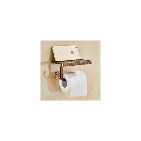Porte-papier toilette mural vintage en aluminium – Finition bronze antique – Support 2 en 1 pour papier et objets
