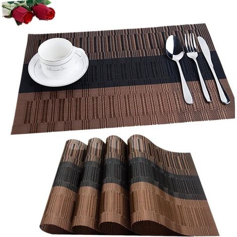 Umweltfreundliche Platzsets (6er-Set) – Platzsets – Fein gewebtes PVC-Material – Leicht zu reinigen – Rutschfest und abwaschbar – 30 x 45 cm – Schwarz/Braun