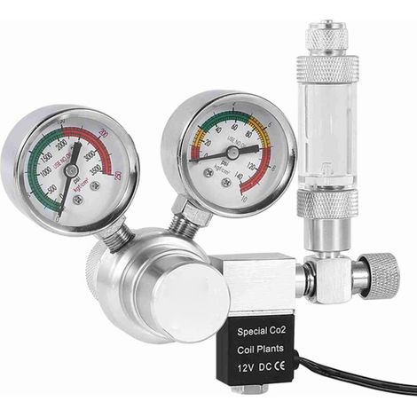 Détendeur CO2 Aquarium avec Vanne Électromagnétique et Double Manomètre – Aluminium – 16,5 x 14 x 11 cm