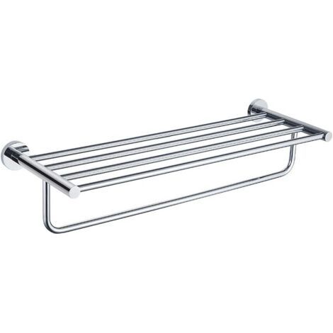QORVA-Porte-serviettes et étagère (60 cm), étagère murale pour salle de bain, chromée (1/5)