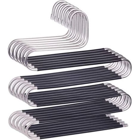 Lot de 6 cintres antidérapants en forme de S en acier inoxydable pour pantalons, jeans, écharpes, pantalons - Noir (1/5)