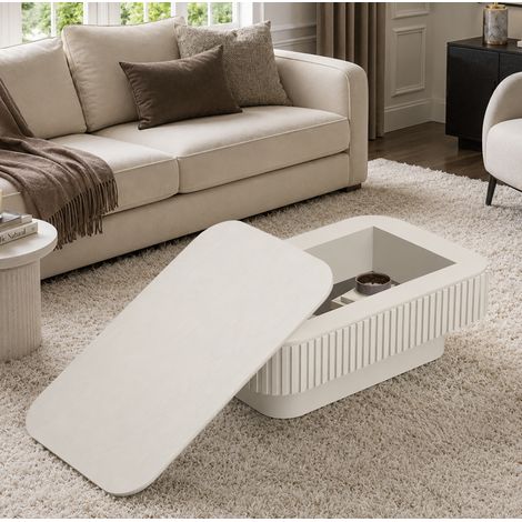 Tavolino rettangolare con contenitore nascosto 98 x 60 x 35 cm, crema DESVIAE (1/5)