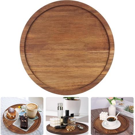 Grande piatto rotondo in legno di acacia per bevande, caffè, chiavi, gioielli, cosmetici - 30 cm (1/5)