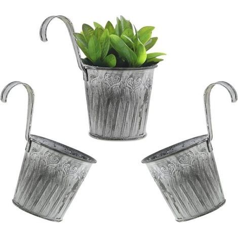 (Couleur:Gris, Blanc)Pots de Fleurs à Suspendre en Métal 3 Pièces Pot a Suspendre Pot de Fleur en Fer avec Crochet Balcon à Suspendre Pots 11.5cm (1/5)