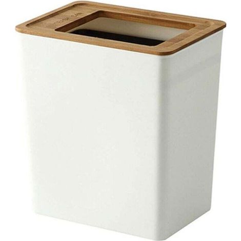 Fine 7.5 L Rectangular Trash Can With Bamboo Lid For Bathroom Kitchen Office (1/4)