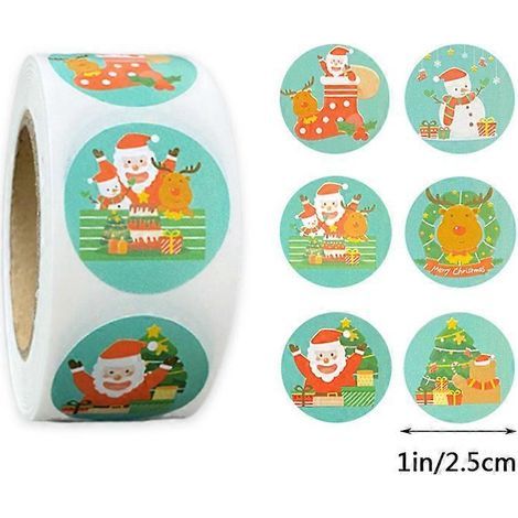 Rouleau de 500 étiquettes autocollantes à motifs Père Noël, renne et bonhomme de neige pour décorer vos paquets cadeaux de Noël.