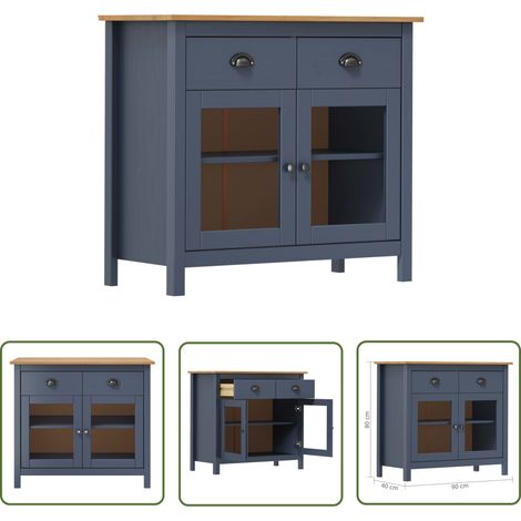 The Living Store Buffet Hill Gris 90x40x80 cm Bois de pin solide - Buffet En Bois - Meuble De Rangement - Commode - Meuble Salon - Mobilier Moderne (1/4)