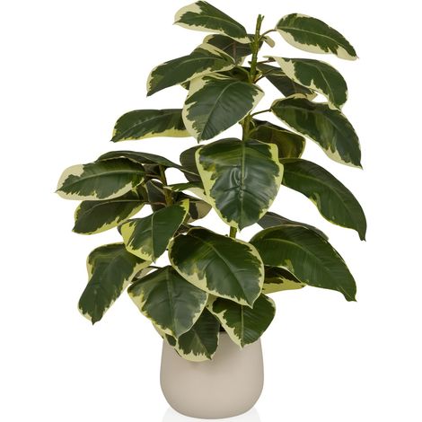 Kunstpflanze / Kunstbaum Ficus 3 85 cm Ficus Elastica Gummibaum Kunststoff grün hjh OFFICE