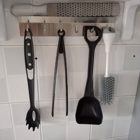 Porta mestoli cucina in Acciaio Inox - Porta Presine - Strofinacci - Fissaggio ADESIVO