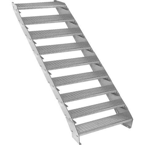 Verzinkte Stahltreppe Neunteilige Höhenverstellbare Gitterroststufen 90cm breit
