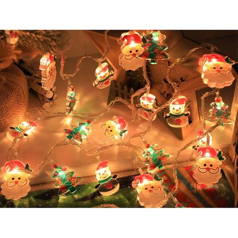 Guirlandes lumineuses de Noël, bonhomme de neige, Père Noël, décorations de sapin, illuminations festives pour fenêtres, lumière chaude