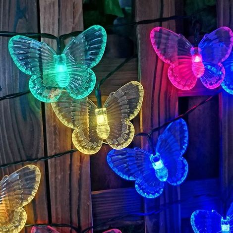 Guirlande lumineuse solaire d'extérieur, 6,5 m, 30 LED, papillon solaire, guirlande lumineuse féérique d'extérieur, étanche (multicolore)-AquaForge