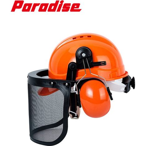 Casco forestale completo - per motosega e disboscamento - visiera in rete d'acciaio - protezione acustica - conforme agli standard (1/5)