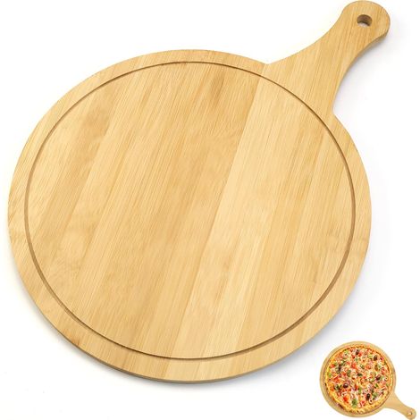 Planche Pizza Bois - 1 pièce, Planche Pizza Bois 30cm + Poignée - Pour Focaccia/Pain (1/5)