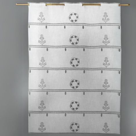 Modulable en étamine brodée "Marine" Gris clair 58x220 cm