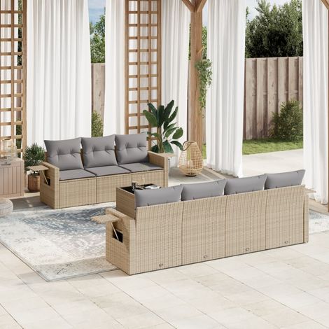 8-tlg. Garten-Sofagarnitur mit Kissen Beige Poly Rattan (1/3)