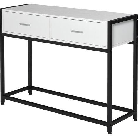 Table Console, Cadre Métallique, Design Gain de Place, Noir et Blanc (1/5)