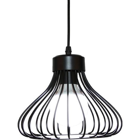 Lampe Suspension Industrielle E27 23cm Retro Plafonnier Lustre Luminaire Cafe Restaurant Noir 1PCS (1/4)