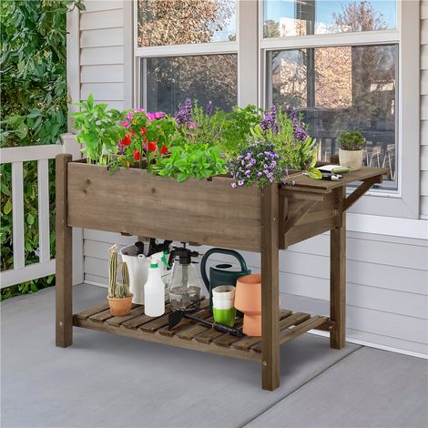 Yaheetech Carré Potager sur pieds Extérieur Carré à Plantes en Bois Jardinière Surélevée en Bois avec Trous de Drainage pour Culture en Maison/ Balcon/Jardin Marron foncé