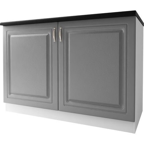 Tendencio – Meuble de cuisine bas 120 cm – 2 portes – Étagère – Mélaminé gris – Pour espaces optimisés