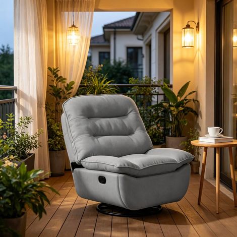 Sillón relax giratorio con reposapiés y función balancín gris oscuro 95 x 49,5 x 106 cm OKWISH (1/5)